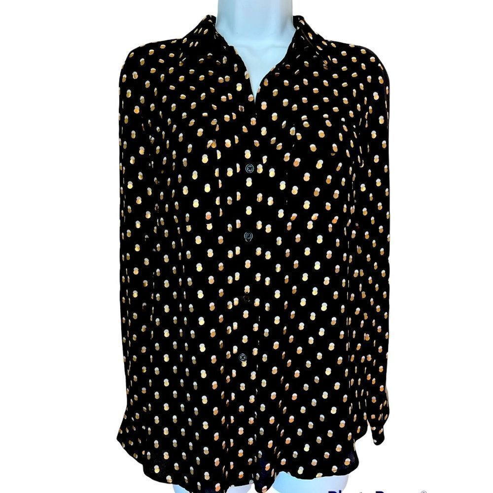 Who What Wear Black Gold Polka Dot Long Sleeve Blouse size S